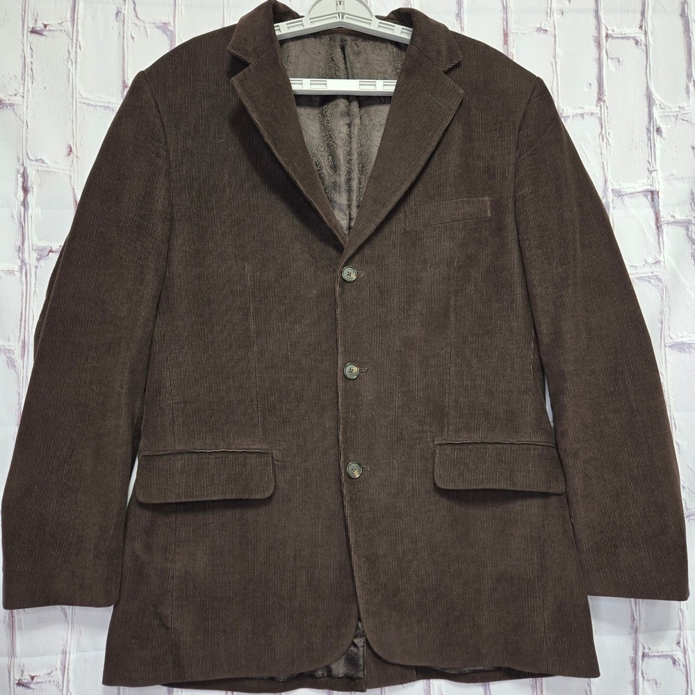 Tasso Elba Men Brown Corduroy Blazer 3-Button Sport Coat Paisley Lining Sz M(42)